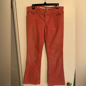 Preowned vintage bootleg corduroy jean by Abercrombie &Fitch in color rose/size6